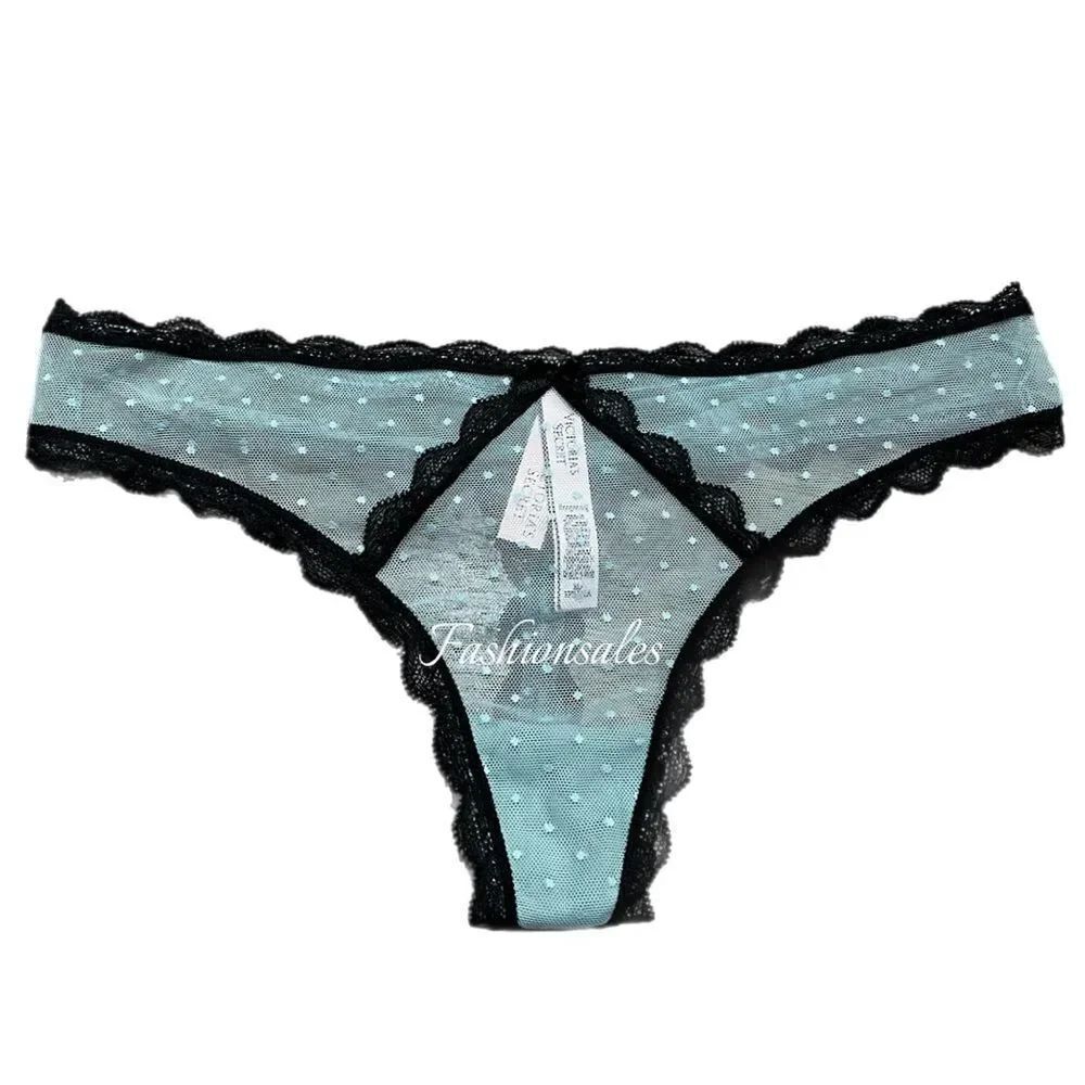 Victorias Secret Supersoft Mesh dot / Lace trim Thong Panty mint green Medium